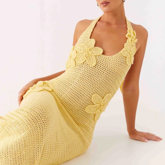 Peppermayo Exclusive - Novalee Flower Crochet Maxi Dress - Yellow - Picture 5 of 5